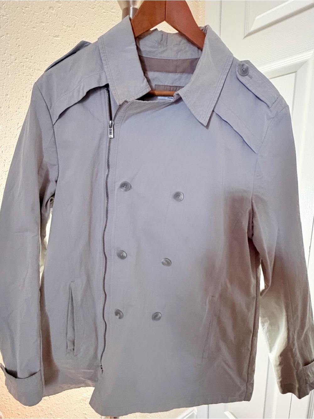 Calvin Klein Light Gray Double-Breasted Trench Coat